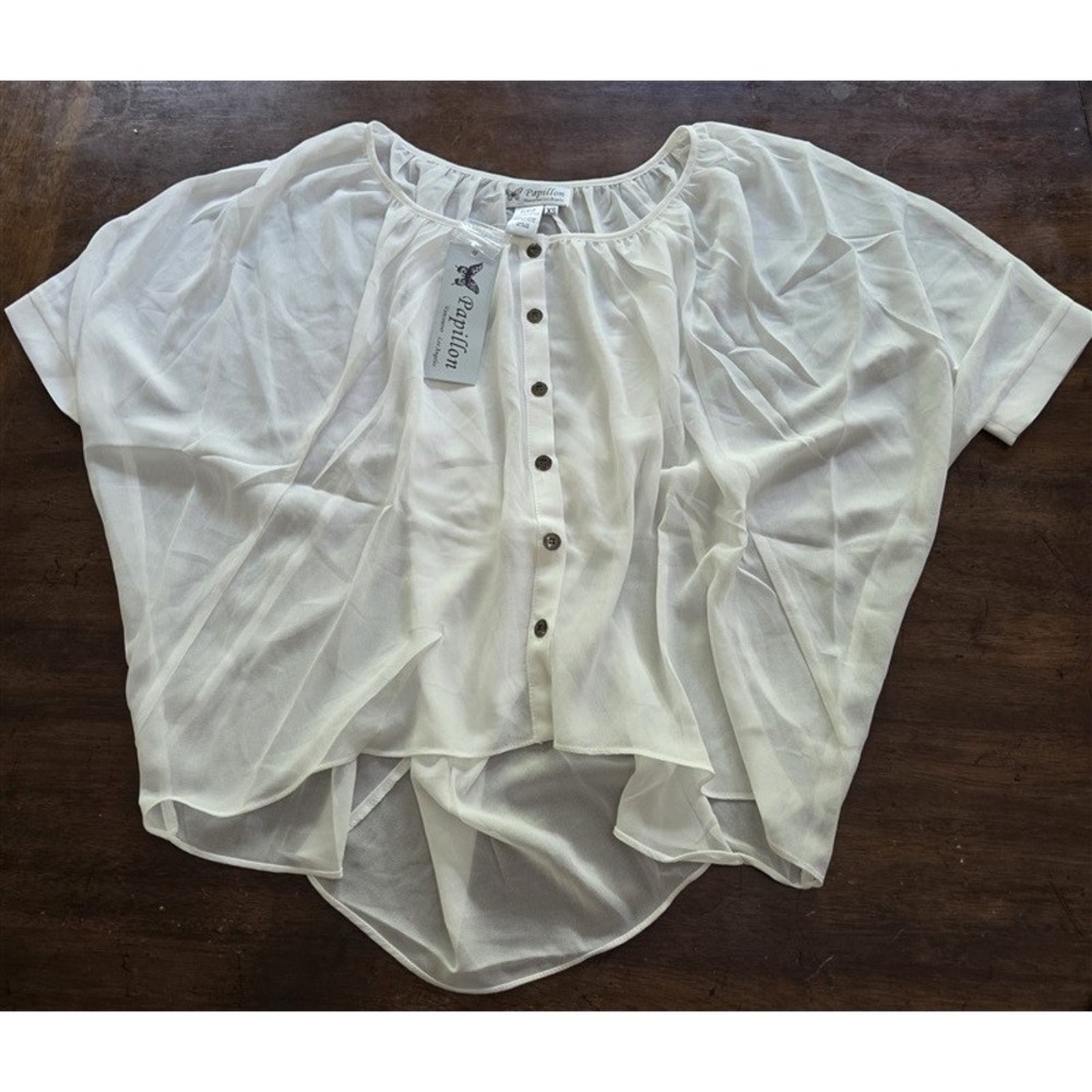 NWT Papillon XS Sheer Button Up Flowy Short Sleeve Top 129095